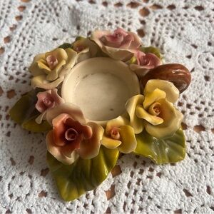 Vintage floral porcelainain candle‎ holder roses